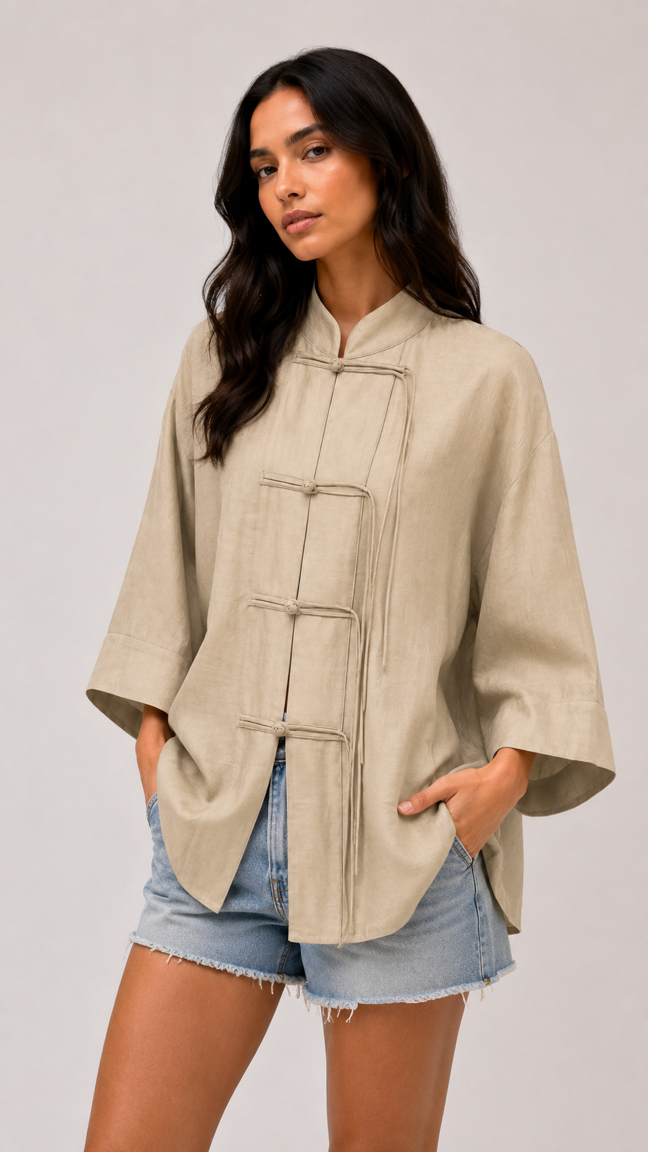 Sandy Beige Chinese Kimono