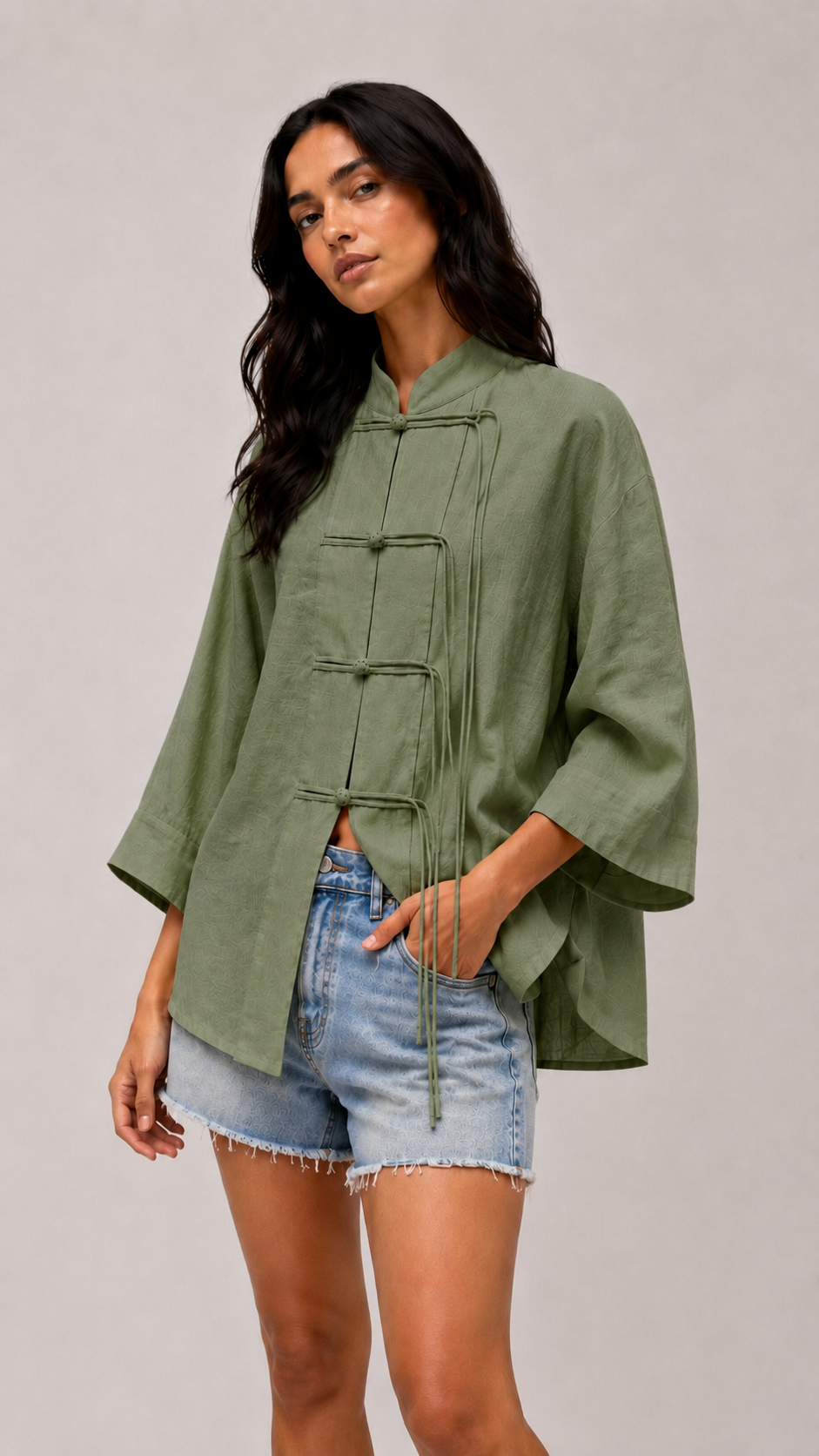 Olive Green Chinese Kimono
