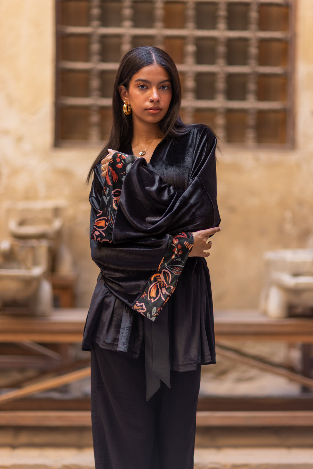 Black short Kimono x Floral