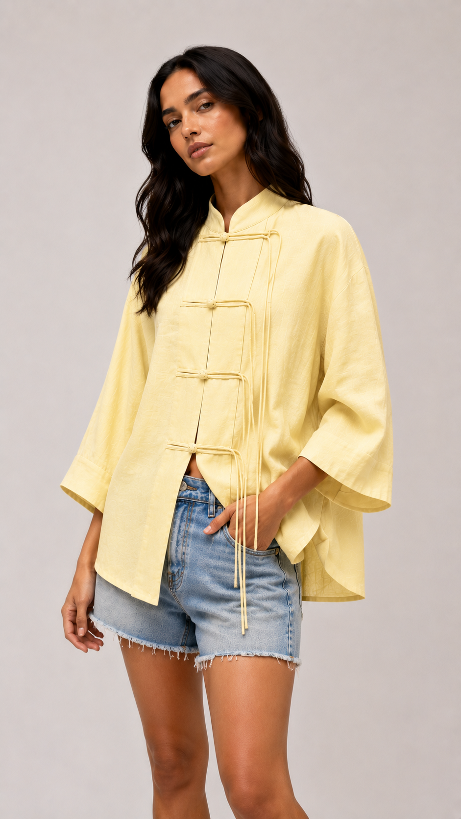 Butter Yellow Chinese Kimono