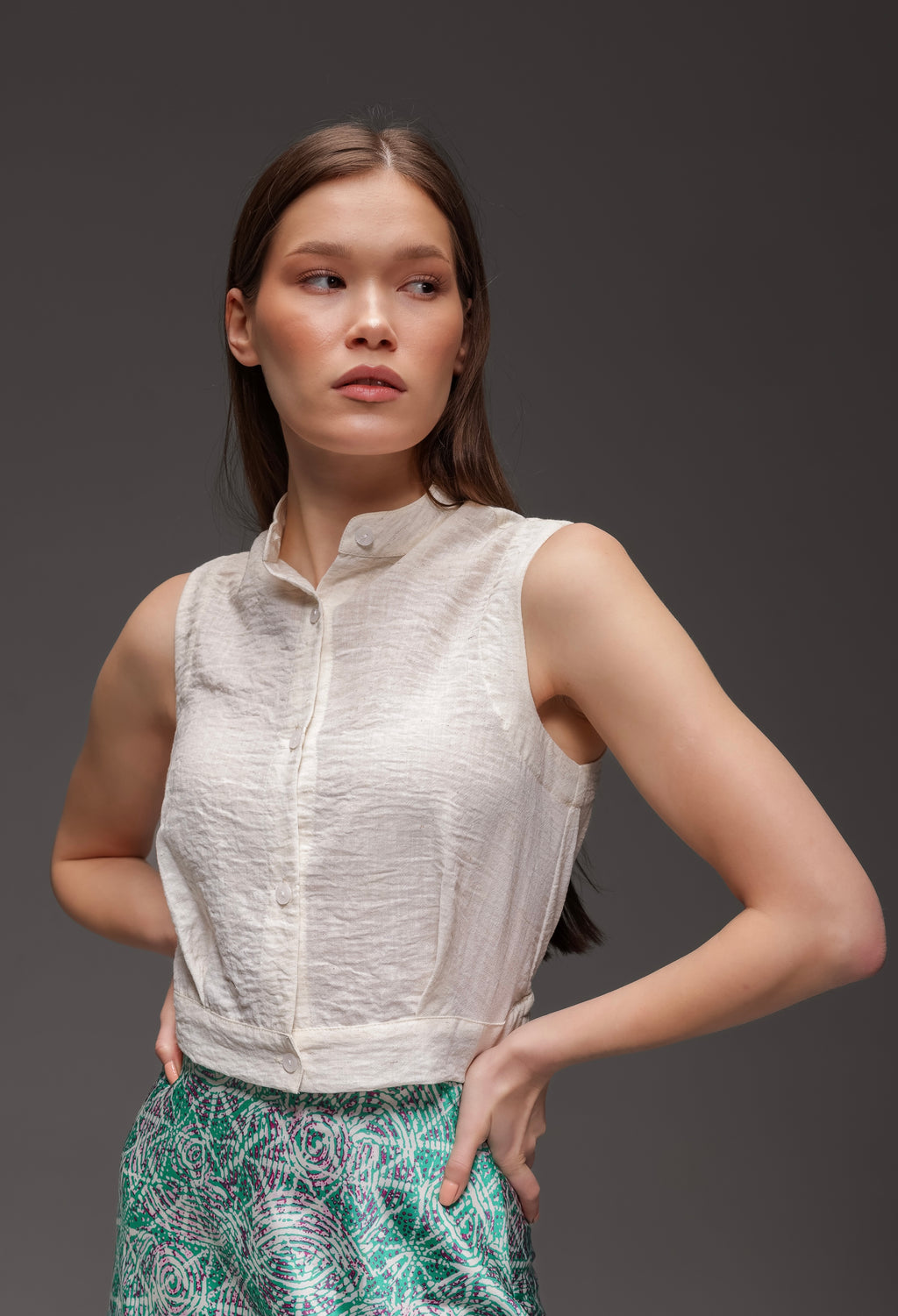 Darted Off White Top