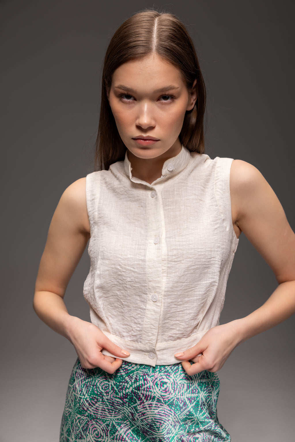 Darted Off White Top