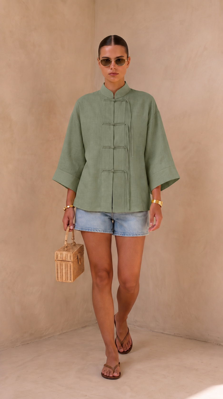 Olive Green Chinese Kimono