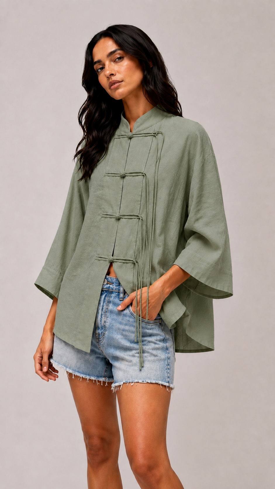 Olive Green Chinese Kimono